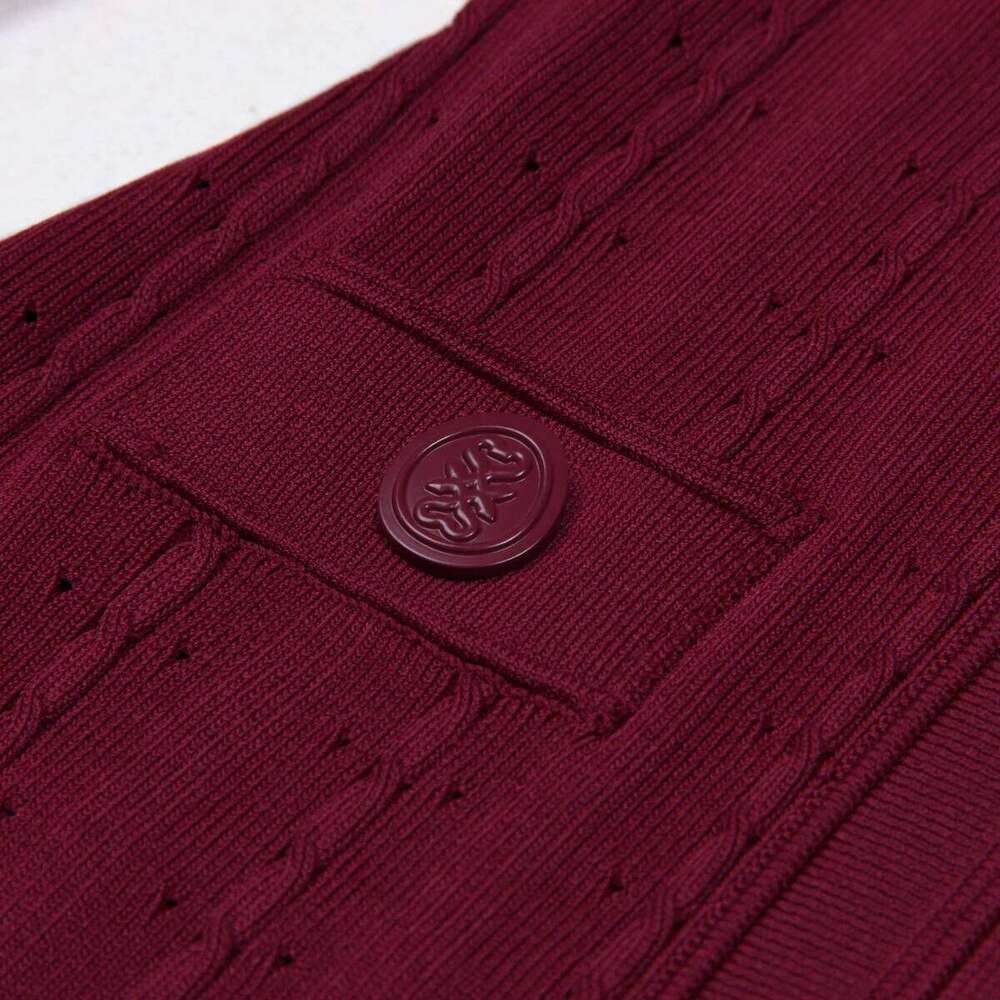 Three Colors High-Quality New Elastic Knitted Fabric Hollowed Out Single Breasted Round Neck Long Sleeved Slim Fit Women Dress