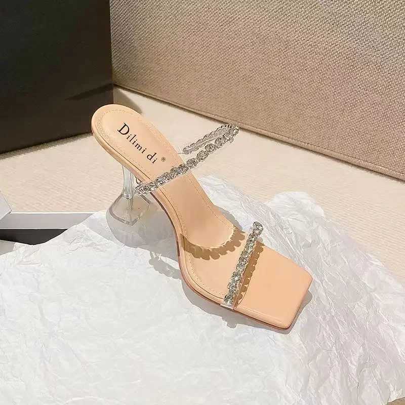New Summer Sexy Fashion Open Toe Womens Sandals Water Diamond Shining Square Headed Banquet Womens High Heels Large Design K260311