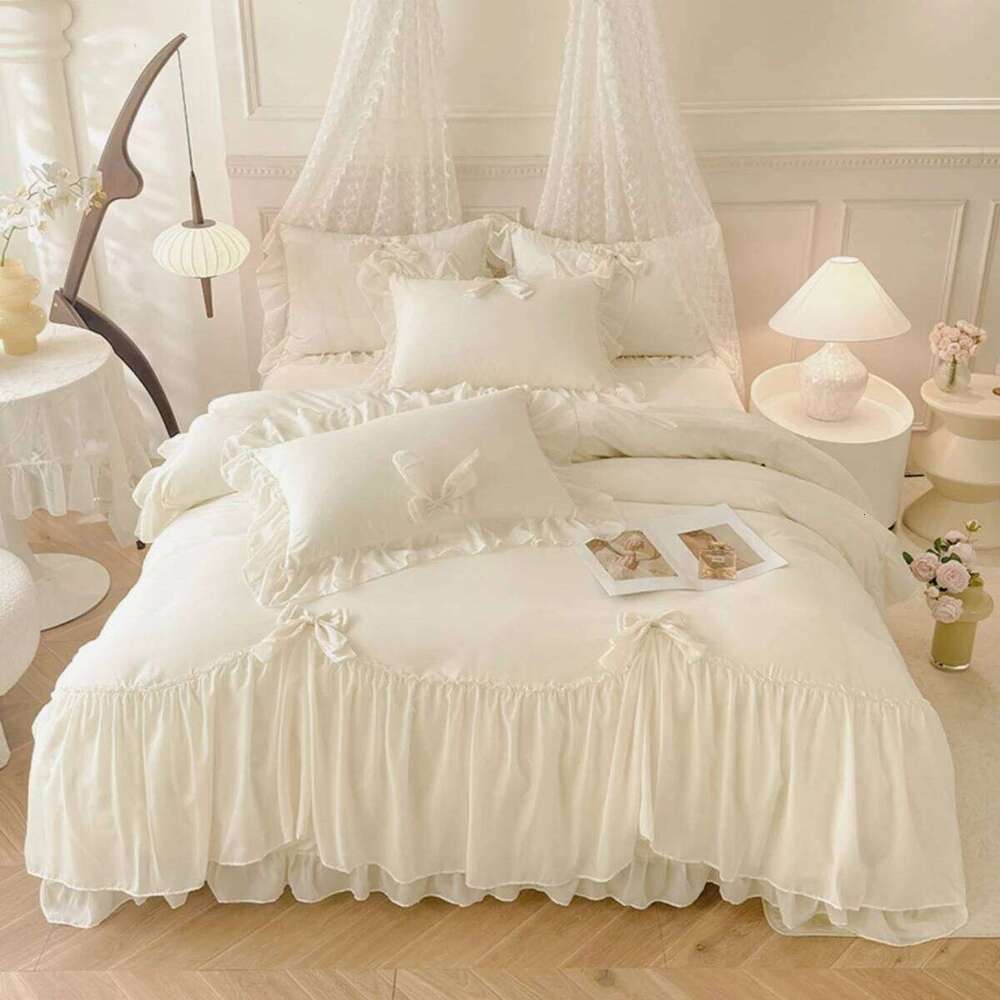 3pcs White Bedding set ruffles Duvet Set 1*Duvet Cover + 2*Pillowcase, Without Corefor bedroom guest room H260311