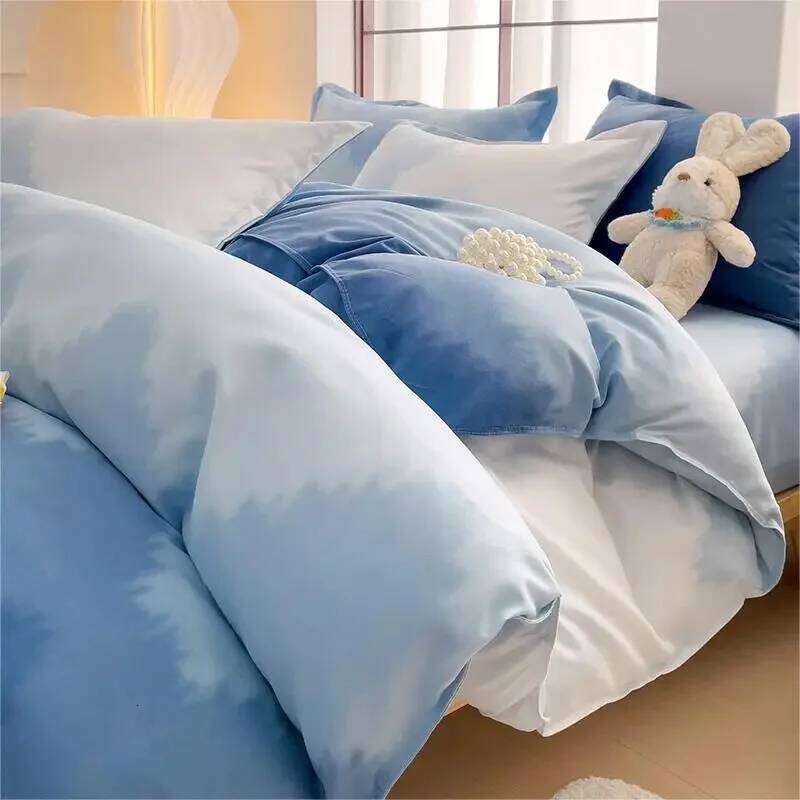 Skin-Friendly Twill Fabric Bed Sheet Four Piece Set Ab Double-Sided Color Blocking Bedding Sets Flower Printed Quilt Cover H260311
