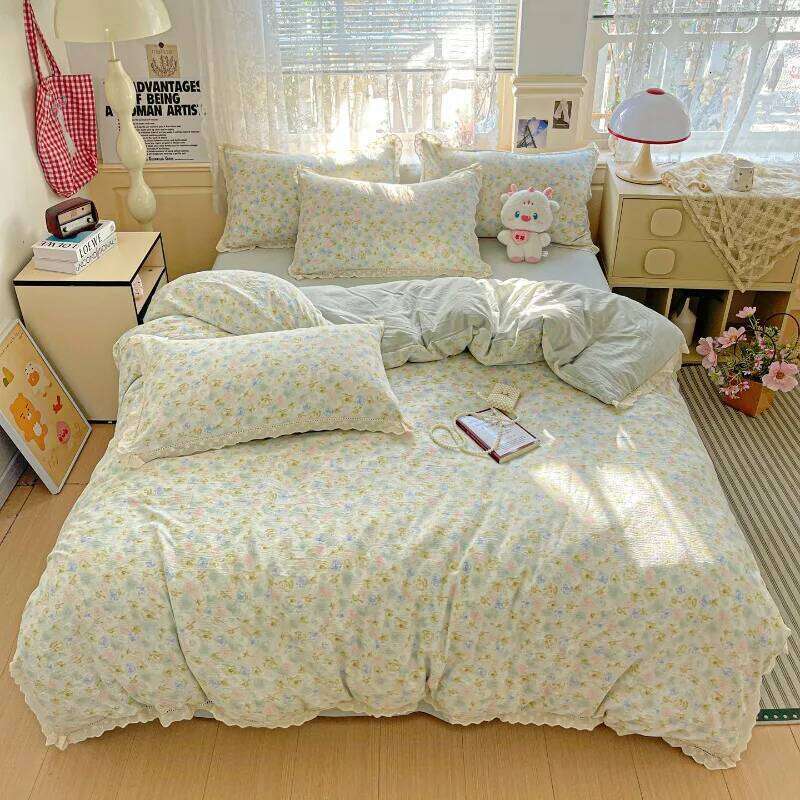 2025 new small fresh printing French lace double four-piece bedding wrinkled yarn student three-piece set H260311
