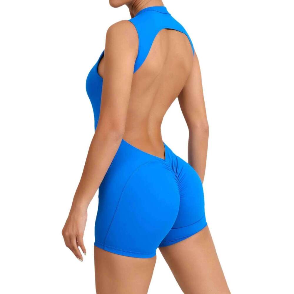 Sexy V Scrunch Sports Jumpsuit Women Gym Bodysuits less Workout One-Piece Suit Sportswear Fitness Short Rompers 26H0311