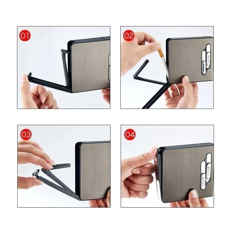 10 /20 Large Capacity Cigarette Case Mens Luxury Cigarette Case Automatic Pop-up Cigarette Case and Ion Double Arc Lighter N260311