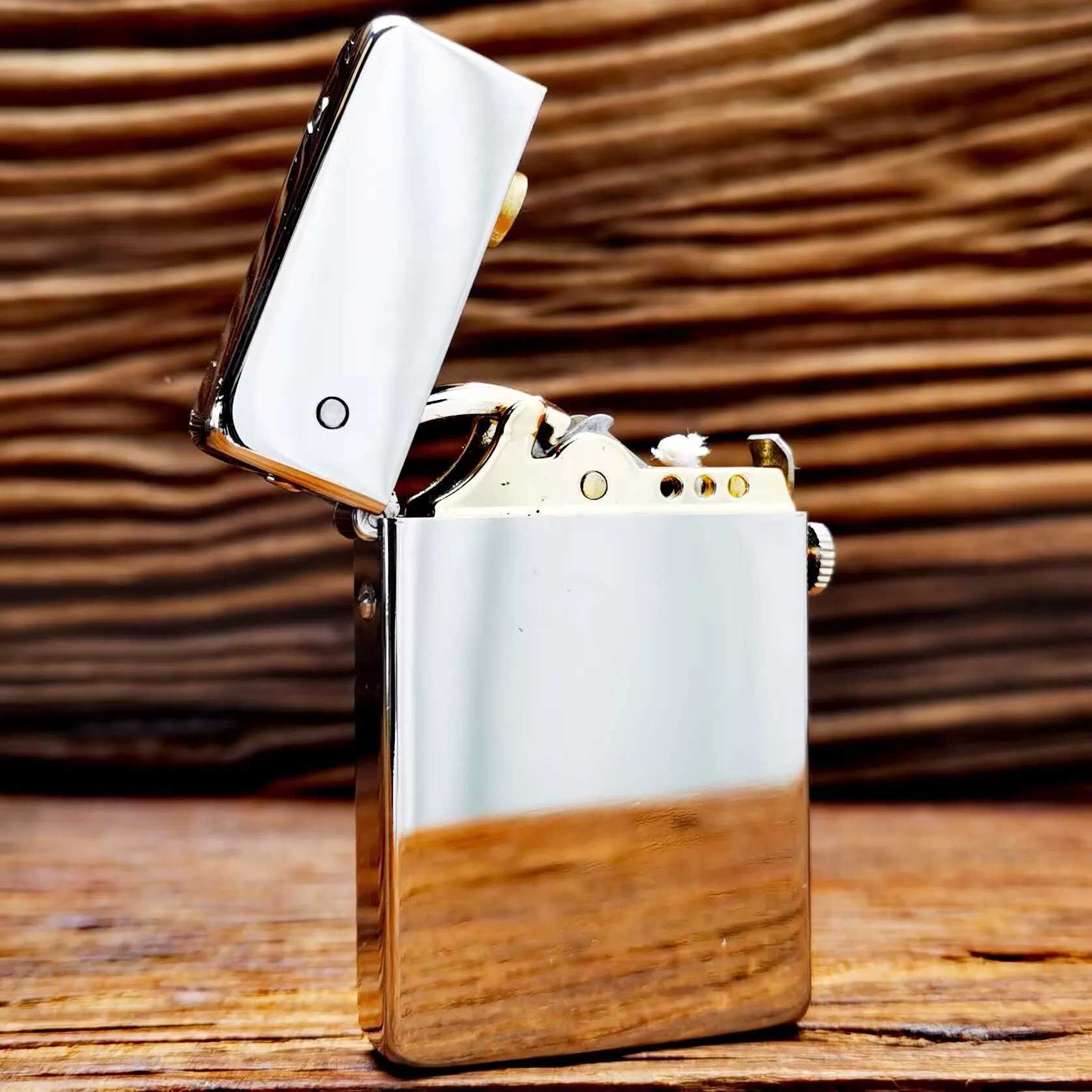 vintage Style Metal Lighter White Nickel Windproof Liquid Oil Lighter with Spring Action Gift for Men N260311