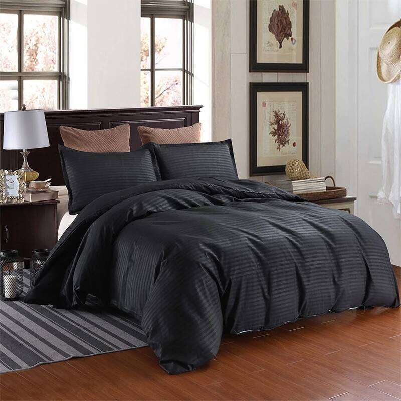 3PC Satin Black Cover Set Comfortable Bedding Duvet Cover*1+Pillowcase*2 Bedroom Home Decoration Without Padding/Core H260311