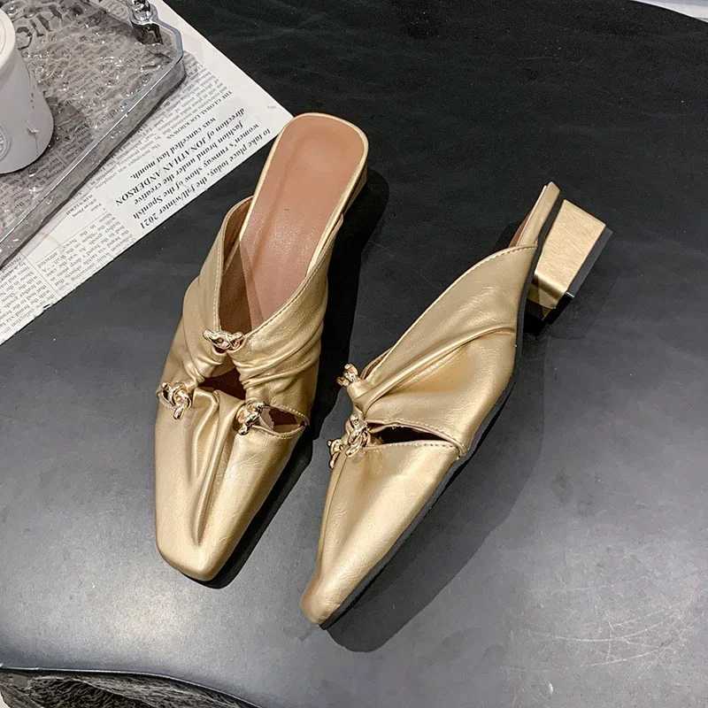 Women Metal Fringe Flock Shoes Front Closed Toe Khaki Slide For Small And Wide Feet 35-42 Comfortable K260311