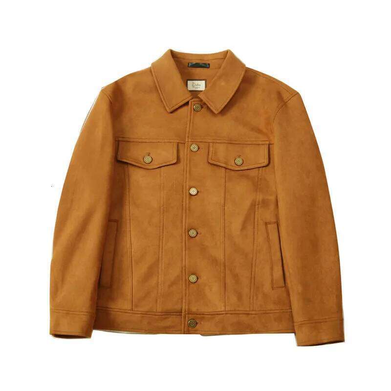 High-Grade Deerskin Velvet Padded Jacket, Men's Lapel Short Solid Color Coat Brown 26H0311