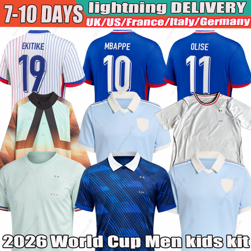 2026 France Jersey Mbappe maillot FFF Dembele Ekitike Doue Olise Soccer Jersey CHERKI Saliba Kante Thuram Barcola Tchouameni 26 27 football shirt Men kids kit