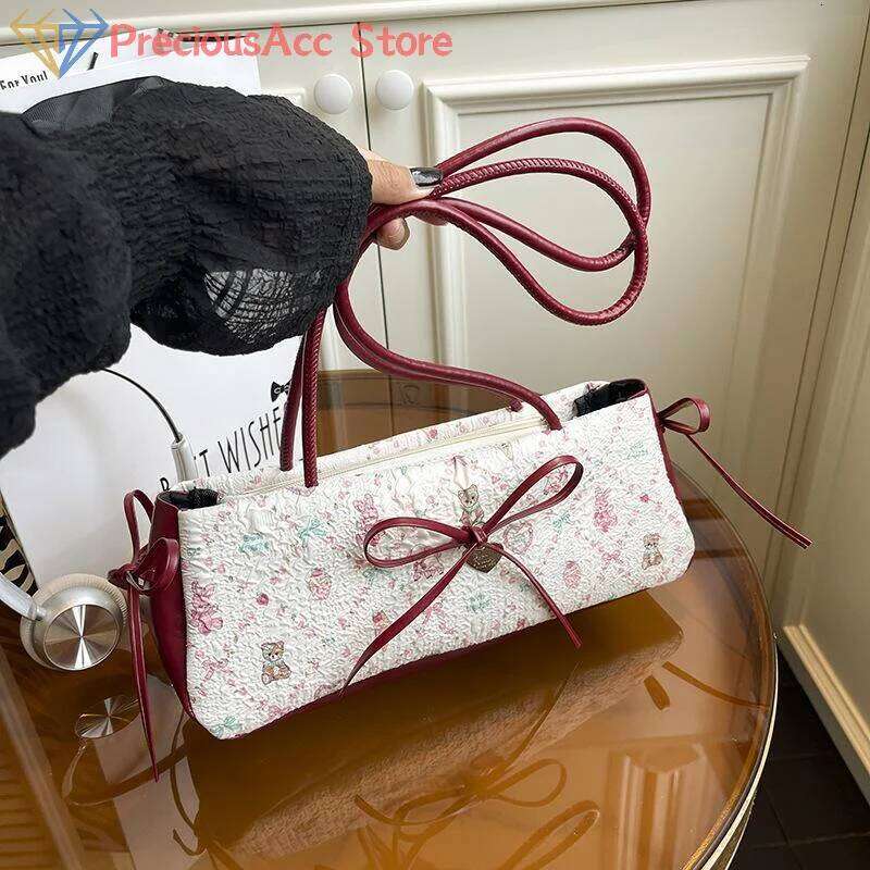 Cartoon Print Shoulder Fashion Sweet Bow Underarm Female Tote Bag Versatile Large Capacity Commuter Handbag Holiday Gift XJ260311