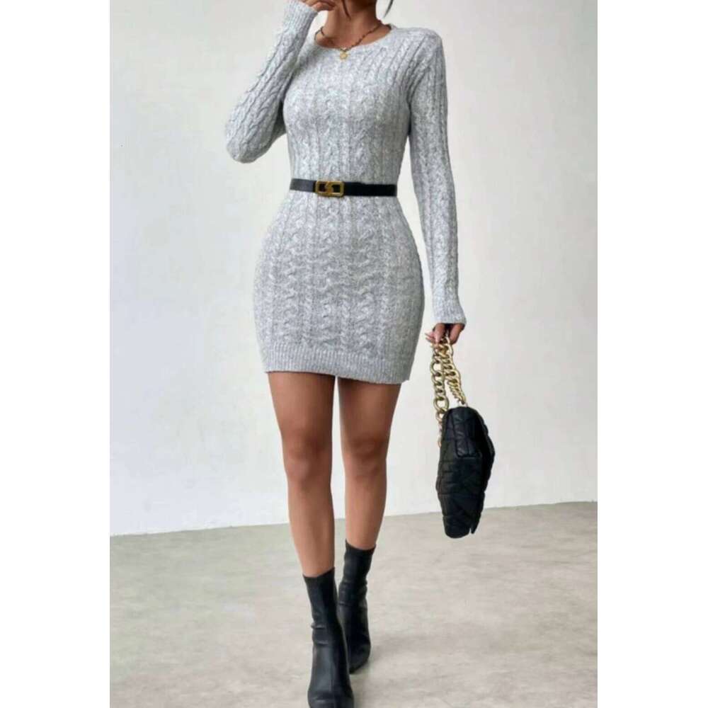 Spice Girl niche temperament knit crew neck dress Women's new autumn and winter slim base with short skirt Z260311