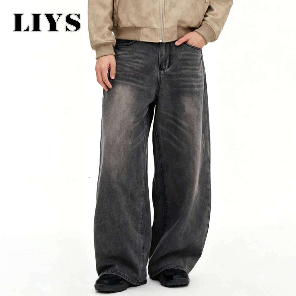 American Retro Gray Loose Wide Jeans Daily Business Casual Baggy Straight Leg Denim Pants Autumn Winter Men's Clothes Z260225