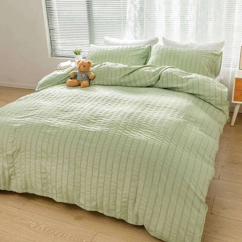 Plain Dyed Seersucker Technics Fabric,Comforter Bedding Set ,Nordic Covers Bed 150,Duvet Cover 200x200 For Bedroom H260311