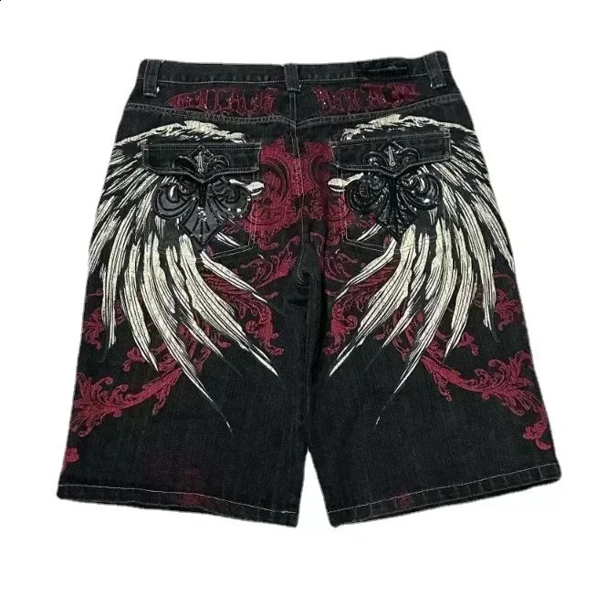 Vintage Diamonds Graphic Baggy Denim Shorts Goth Y2K Fashion Harajuku Casual High Waist Wide Leg Shorts Streetwear 260309