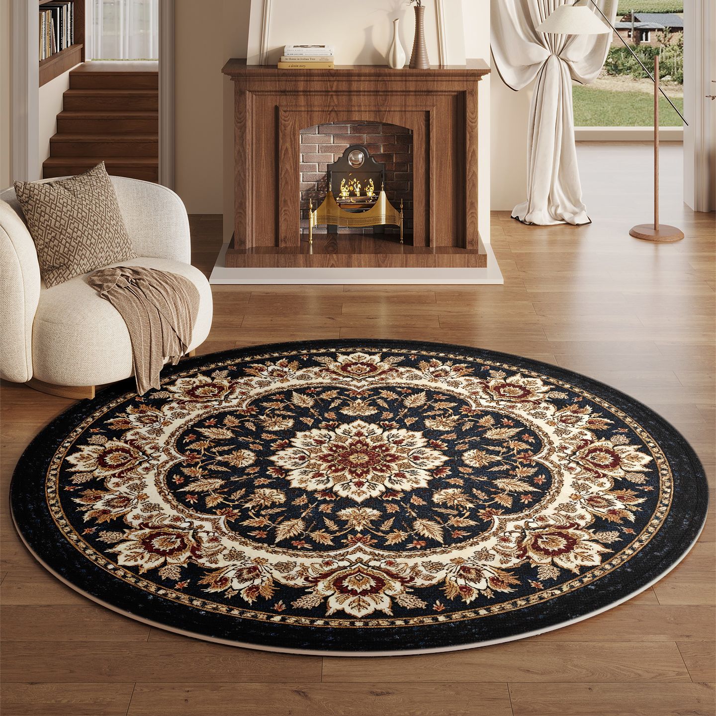 Vintage Light Luxury Bohemian Rug Round Large Grain Living Room Mat Bedroom Bedside Cloakroom Rocking Chair Pad
