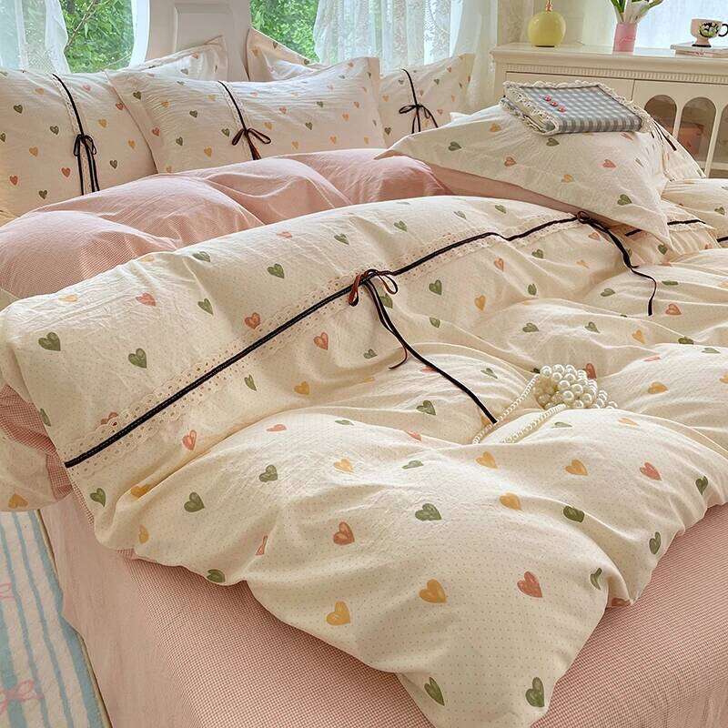3pcs Korean style Duvet 1*Duvet Cover + 2*Pillowcase, Without Core, Cute bow Bedding Set H260311