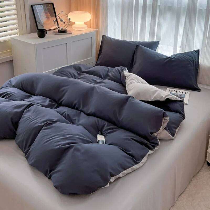 2025 new solid abraded four-piece set of color matching sheets for home use, comfortable, skin-friendly and breathable H260311 - view 4