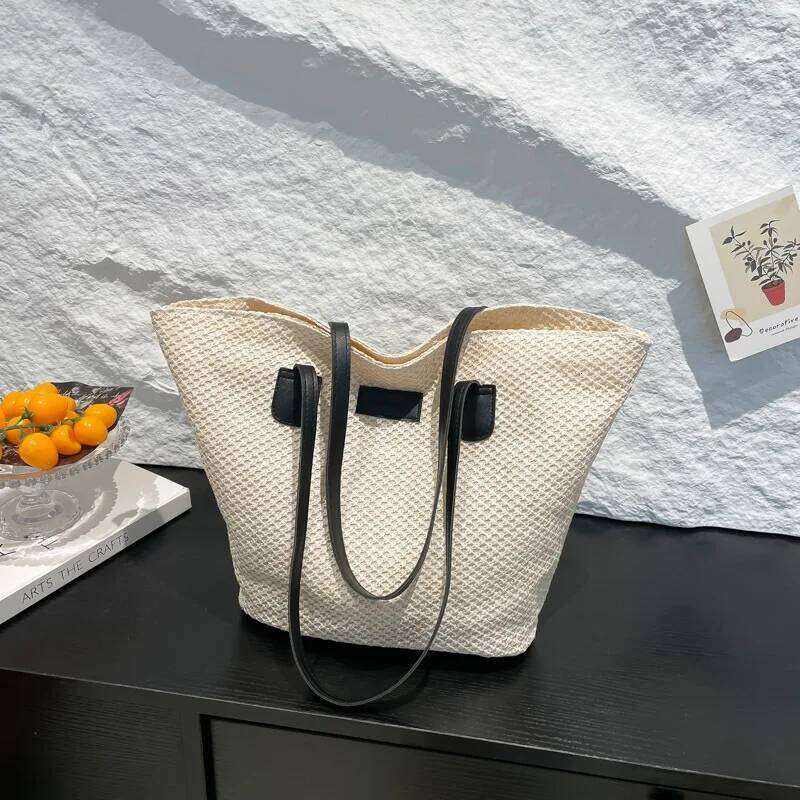 Portable Women's Beach Straw Bag Leisure Commuter Ladies Travel Shoulder Bags Solid Color Simple Female Large Capacity Handbag XJ260311