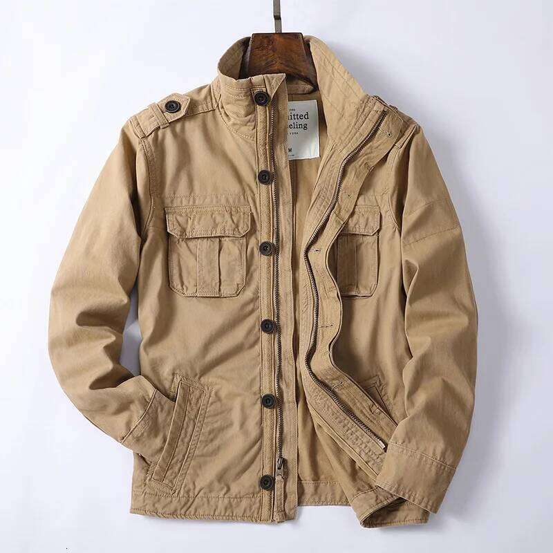New Arrival Denim Retro Cargo Jacket For Men Outdoor Multi Pockets Camo Casual Fashion Hiking Coats Uniform Stand-up collar Coat 26H0311