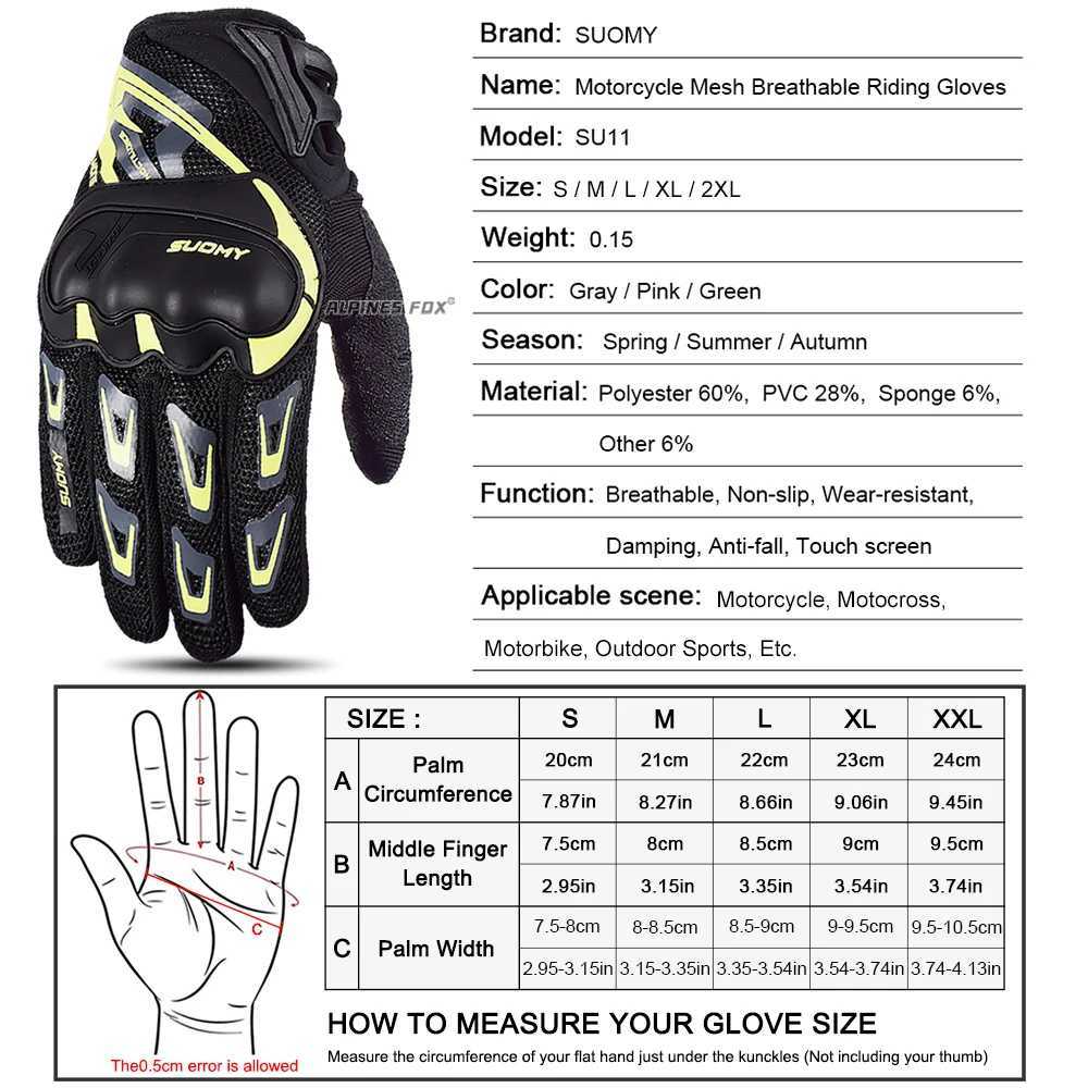 Suomy Motorcycle Gloves Summer Mesh Breathable Moto Gloves Men Women Touch Screen Motocross Gloves Touch Screen Cycling Gloves M260311