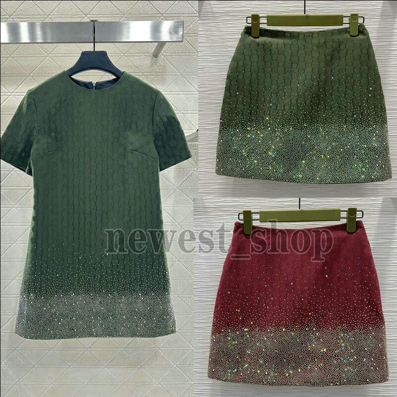 Womens Skirts designer women Color hot stamping diamond Letter Jacquard green red S-L High Waist Cotton padded Short Half Skirt luxury Short Dress Sexy Ladies Dresses