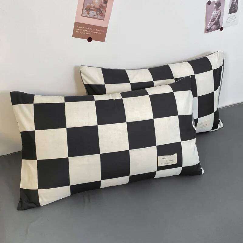 Black and White Plaid Duvet Full, Geometric Grid Bedding Set Soft Lattice Checkerd Comforter Cover with 2 Pillowcases H260311 - view 6
