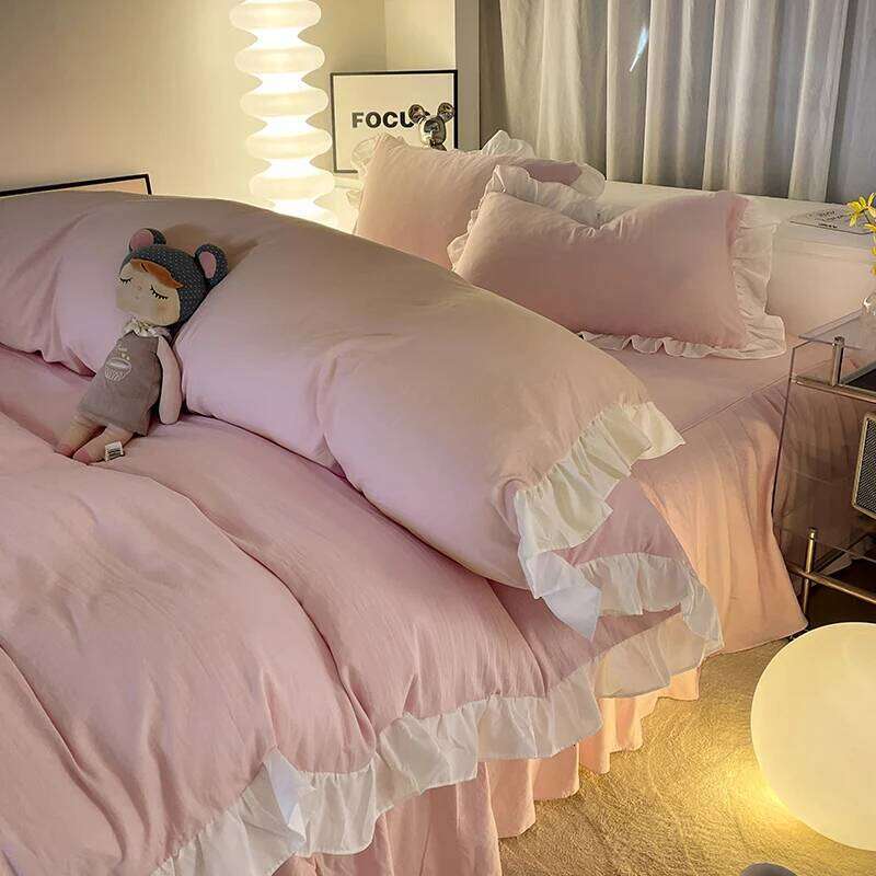 3 Piece Pink Duvet Cover Set, Comfortable Bedding Set Bedspread for All Seasons H260311