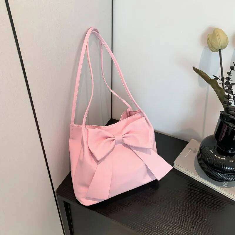 Women's Leather Bags, Sweet Stylish Butterfly Bow Tote Bag, Solid Color Simple and Versatile Single Shoulder Handbag XJ260311