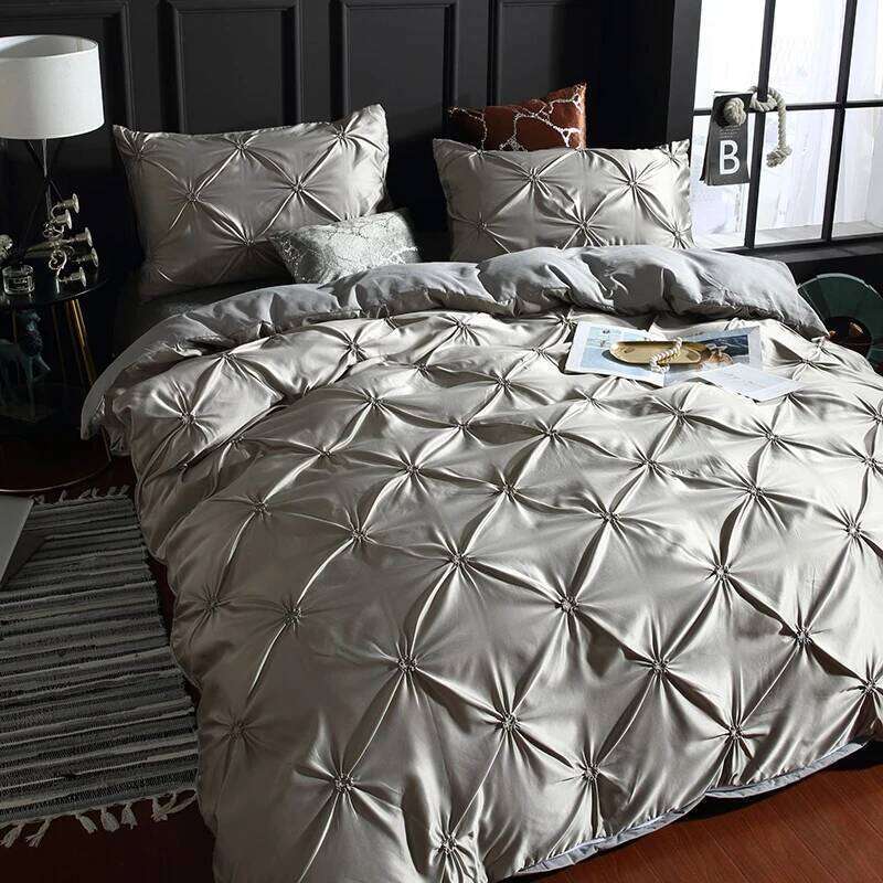 Chiffon Pinched Flower Design Duvet with Pillow Cases Fashion Polyester Bedding Set Soft Comfortable Quilt Cover 3pcs H260311