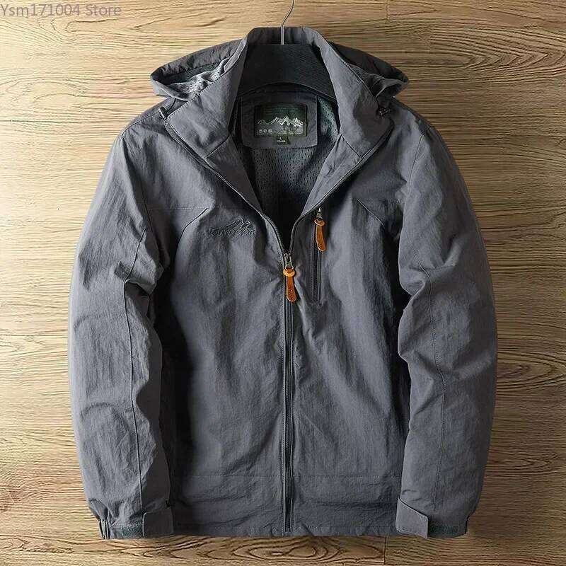 Spring Mens Jacket High-quality Thin Breathable Outdoor Hiking Windproof Rainproof Hooded Coats Oversized 7XL Men Clothing 26H0311
