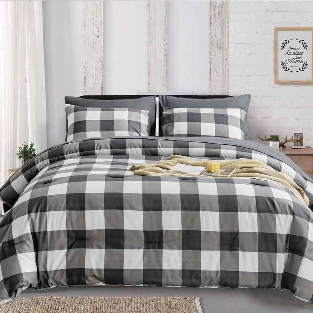 Plaid Duvet Cover Set, Striped Pattern Decorative 3 Piece Bedding Set with 2 Pillow Shams, Queen King Full Size, Home Decor H260311