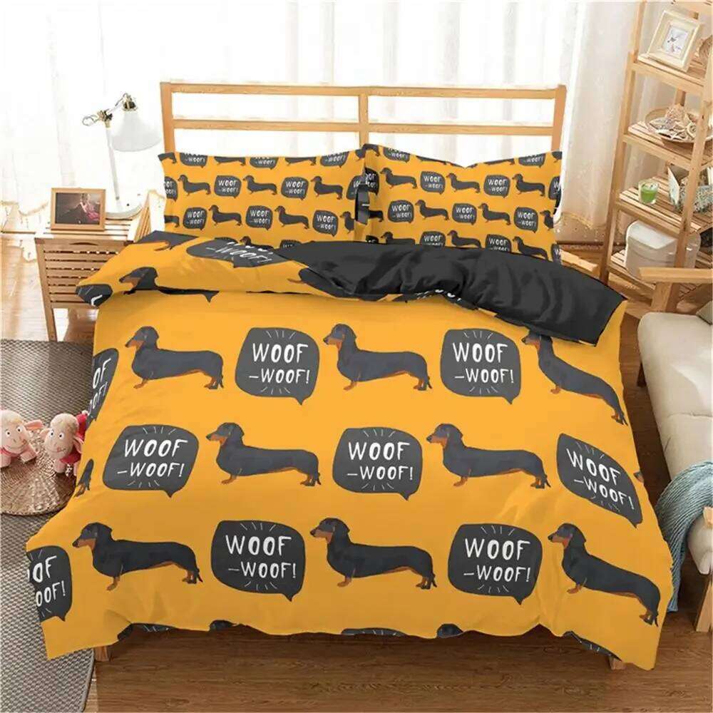 Cartoon Dachshund Bedding Cute Sausage Dog Duvet Set Pet Puppy Printed Comforter Animal Polyester Quilt Cover H260311