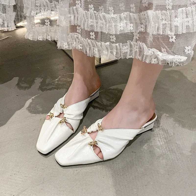Women Metal Fringe Flock Shoes Front Closed Toe Khaki Slide For Small And Wide Feet 35-42 Comfortable K260311