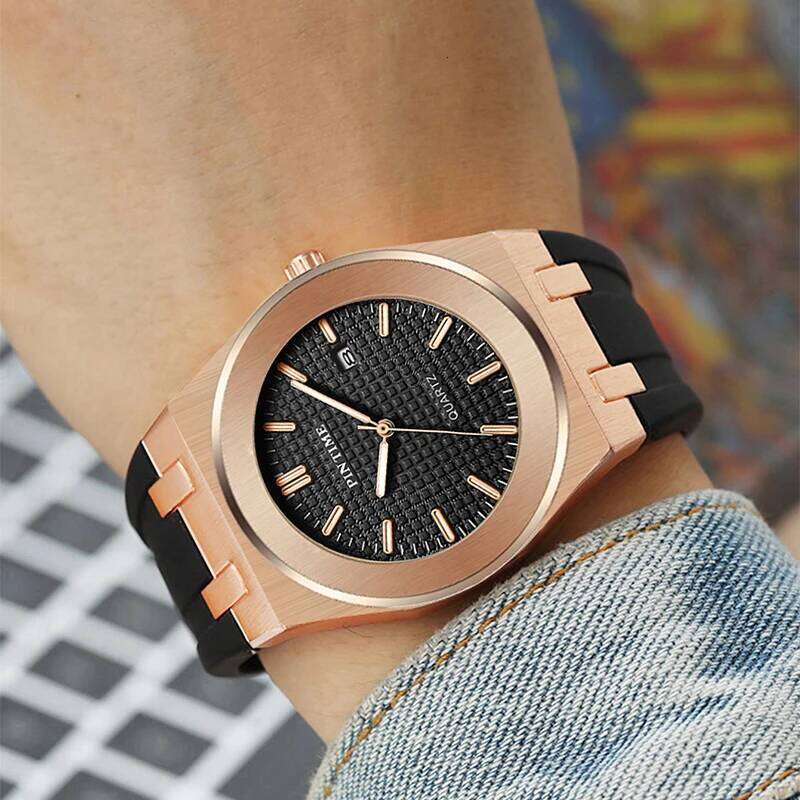 PINTIME Top Brand Sport Men's Watches Silicone Strap Waterproof 30m Calendar Check Face Dial Fashion Quartz Wristwatch Relogios