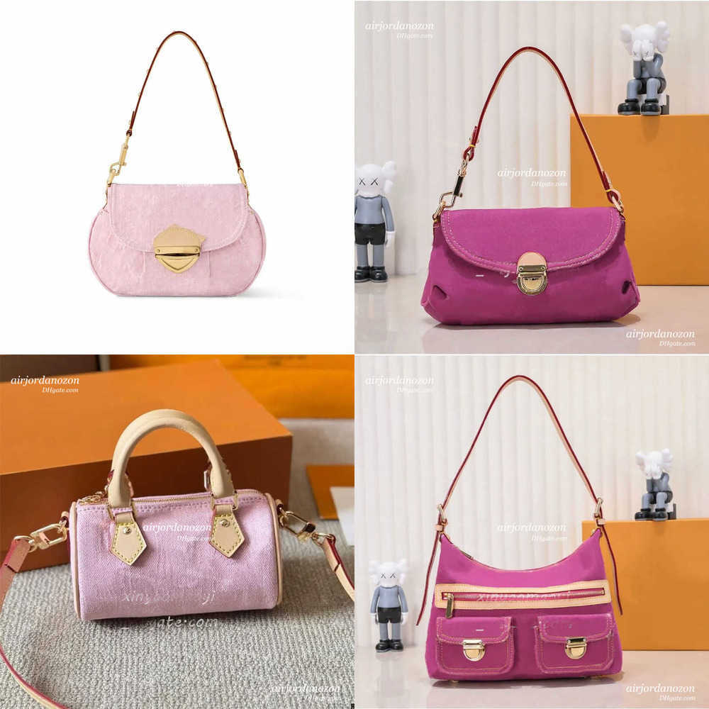 Hot takashi murakami pink jean bag Luxury designer Liv denim nano shoulder bag Hobo Crossbody Bag shopping cluth Drawstring Tote Underarm Handbag Blue Cosmetic Bags