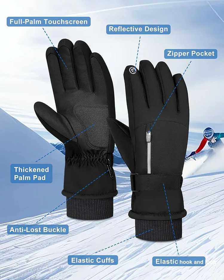 LOOGDEEL Men Winter Waterproof Cycling Gloves Outdoor Sports Motorcycle Ski Touch Screen Fleece Gloves Non-slip Warm Full Finger M260311