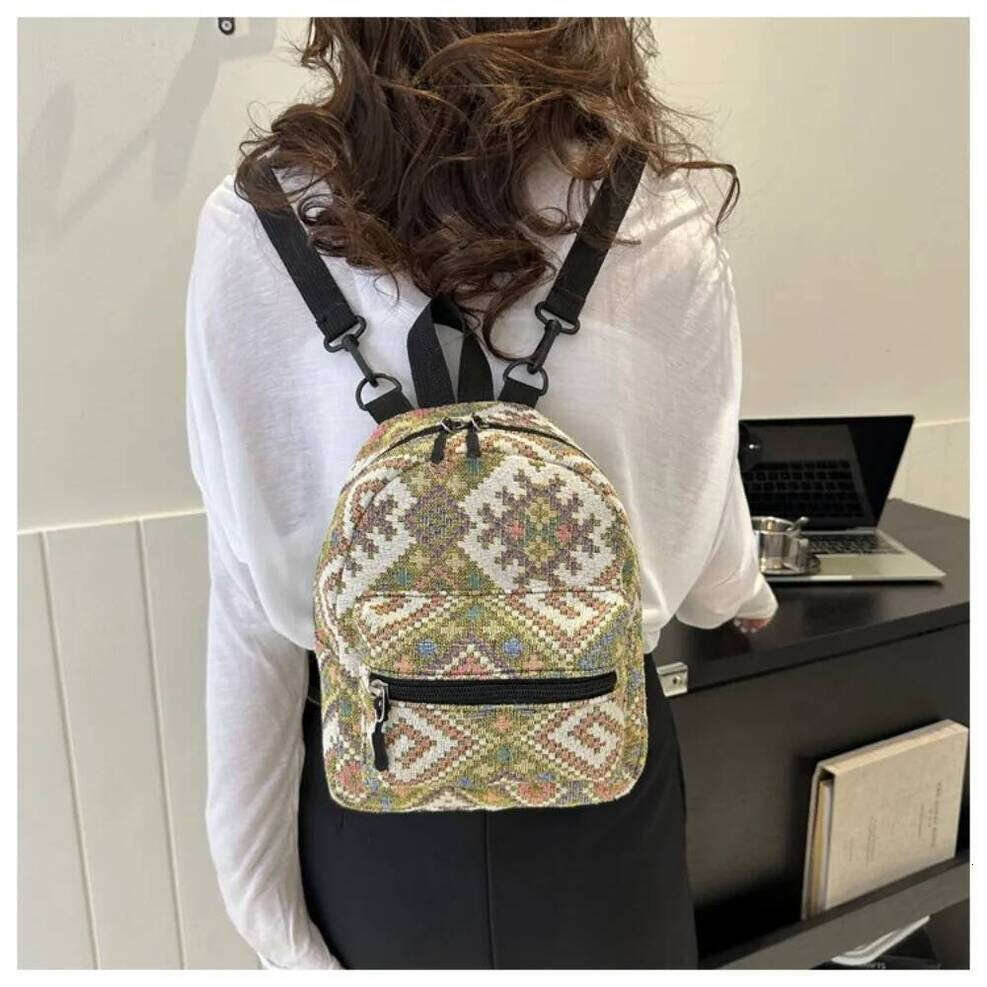 OLOEY High-Capacity Female Fashion Zipper Adjustable Shoulder Bag Ethnic Style Mini School Backpack Students