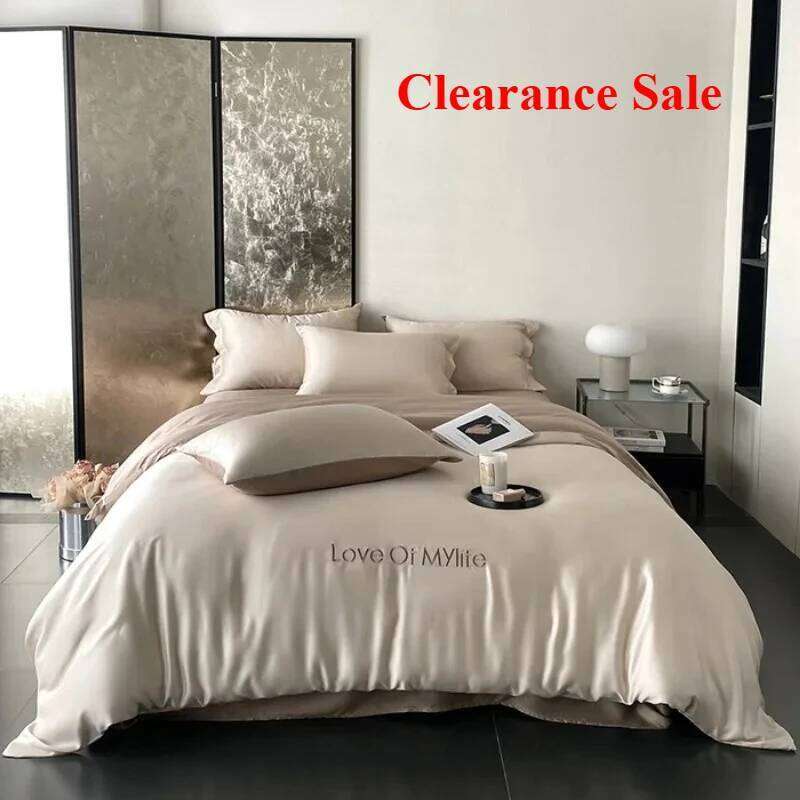 New craft ice silk printing embroidery fashionable solid color double-parcel four-piece set of sheets and bed hats H260311