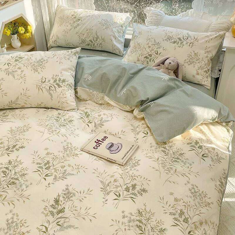 Ins Style Floral Duvet Cover Set Flat Sheet Pillowcases No Filling Twin Single Queen Size Boys Girls Bedding Linen H260311