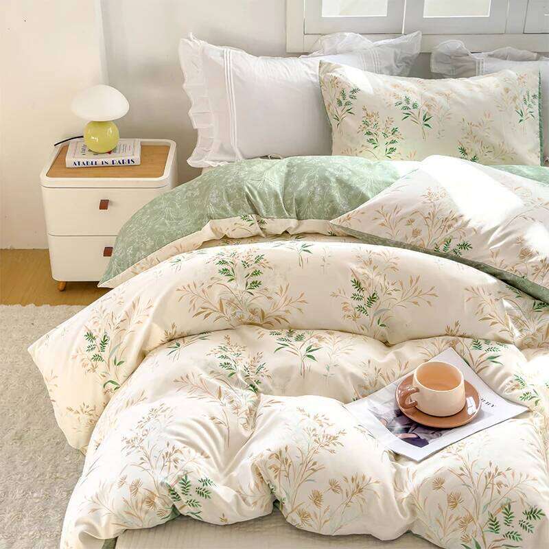 3pcs Elegant Floral Tea Art Print Set, Soft Skin-Friendly Bedding Set Includes 1 Duvet Cover And 2 Pillowcases H260311