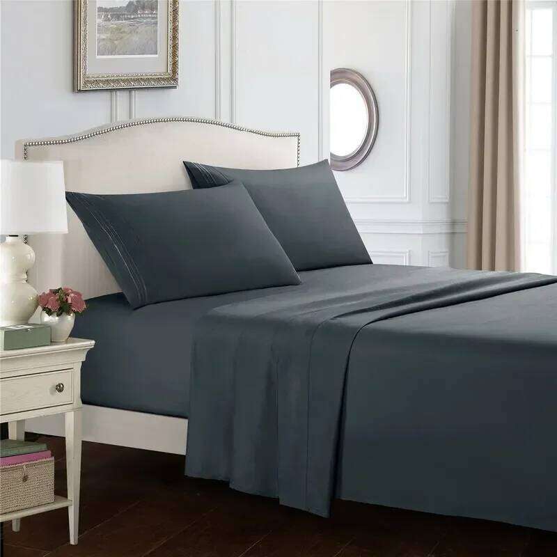Embroidery Brushed 3/4 Pieces Bed Flat Fitted Sheet Pillowcase Bedding Set for Twin Full Queen King Pillow Sham Soft H260311