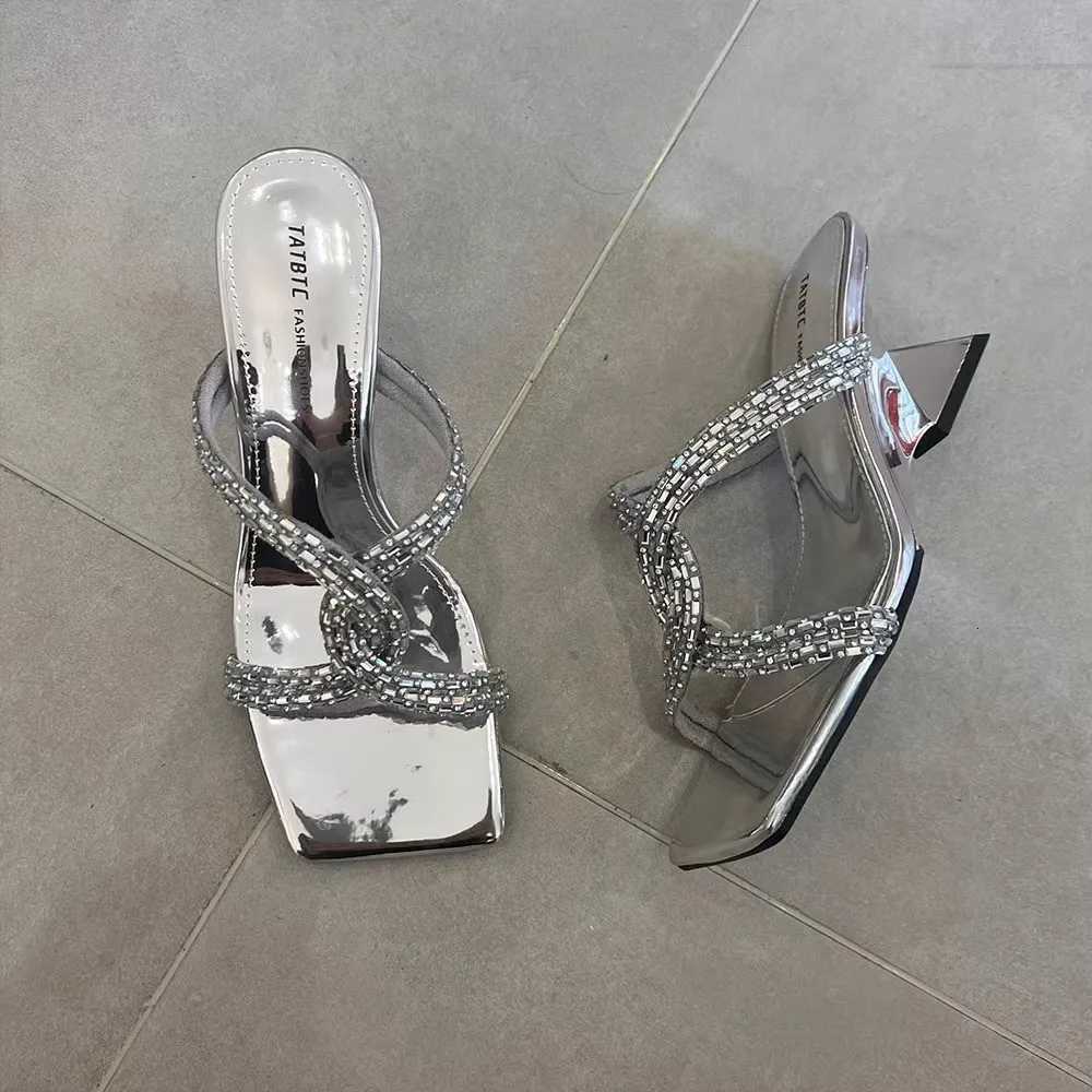 Cool mop 2025 summer new open toe with feminine temperament square toe rhinestone cross sandals K260311