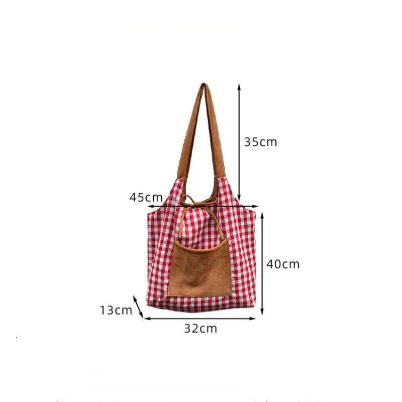 Large Capaci Plaid Canvas Women's Suede Fleece Single College Students Notebook Class Tote Bag Christmas Gifts 2025 XJ260311