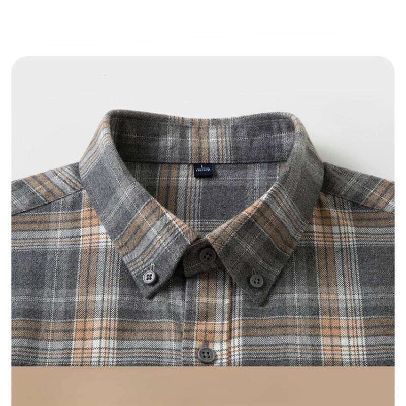 100% Flannel Shirt Men's, Plaid Casual Jacket, Anti-Wrinkle, Multi-Color Gold Quality Long-Staple Cotton M-4XL 26Y0311