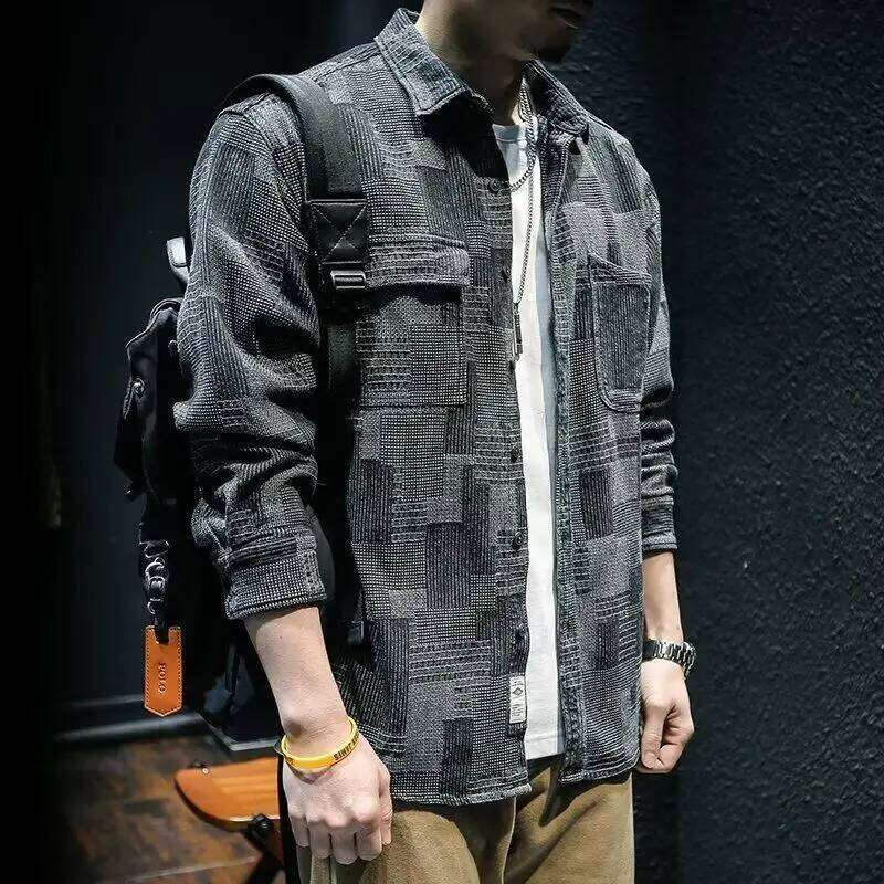 Spring and Autumn New Japanese Denim Men's Long Sleeved Loose Trendy Casual Fashion Shirt Work Dress Pi Shuai Coat 26H0311