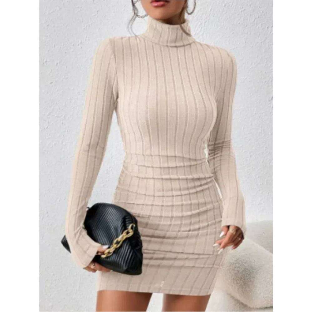New Solid Autumn Winter Women Long Sleeves Turtleneck Sexy Bodycon Sheath Mini Dress Club Elegant Party Knitted Dresses Z260311