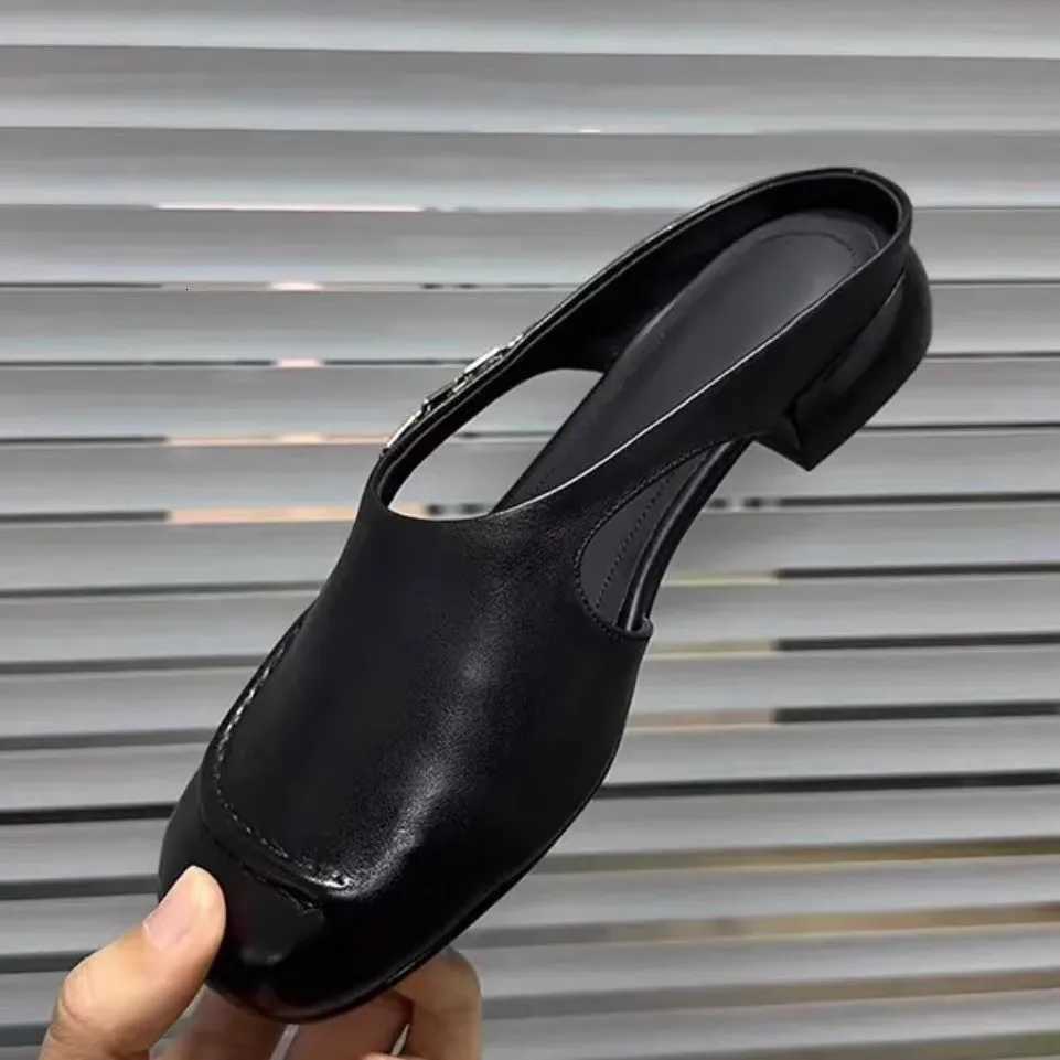 Womens Stylish Genuine Leather Mule Loafers with Metal Low Heel Slip On Flats Casual Driving Shoes K260311