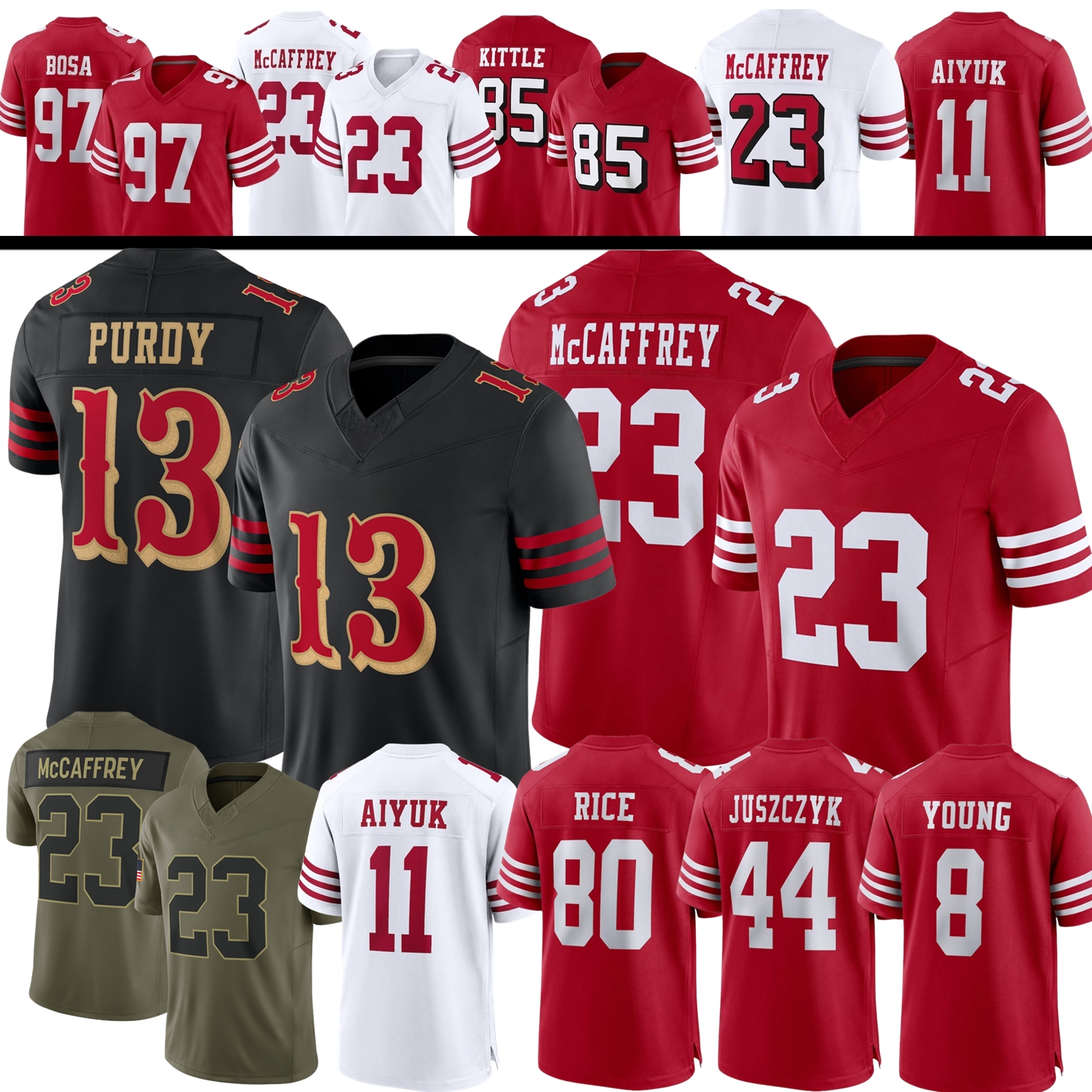 2026 San Francisco Jersey 49erses Brock Purdy McCaffrey George Kittle Mike Evans Brandon Aiyuk Nick Bosa Fred Warner Trent Williams Joe Montana Sanders Rice Lenoir