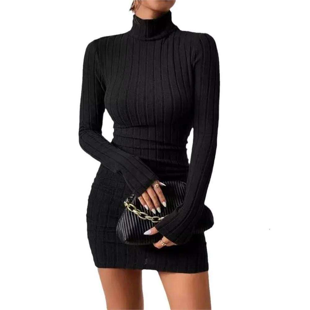 New Solid Autumn Winter Women Long Sleeves Turtleneck Sexy Bodycon Sheath Mini Dress Club Elegant Party Knitted Dresses Z260311