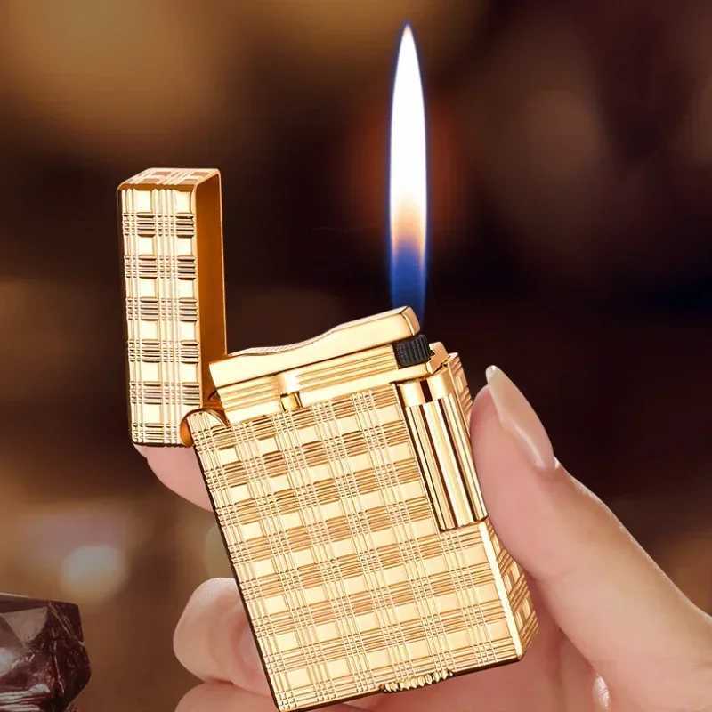 DERUI 258 Side-sliding Grinding Wheel Business Inflatable Lighter Three-dimensional Finely Carved Pattern Metal High-end Gift N260311