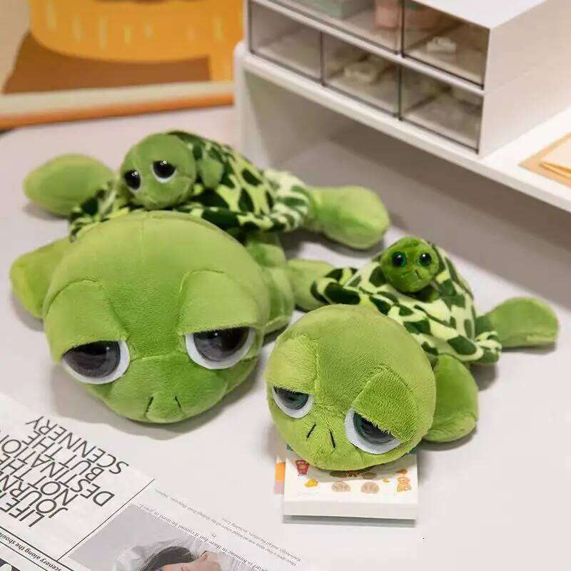 Home Decor Plush Ornament Cute Big Eye Turtle Mother Child Plushie for Living Room Bedroom Home Use Shelf Decor Thanksgiving Gift